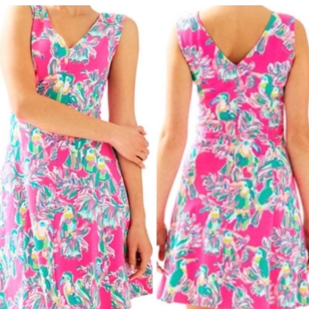 LILLY PULITZER Dahlia Fit & Flare Dragonfruit Toucan Can Dress XS